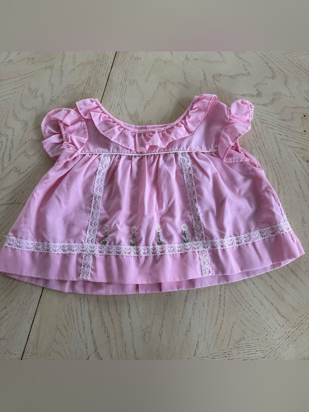 Vintage Baby Girl Top Lace Flower Embroidery Pink 18-24 months VTG